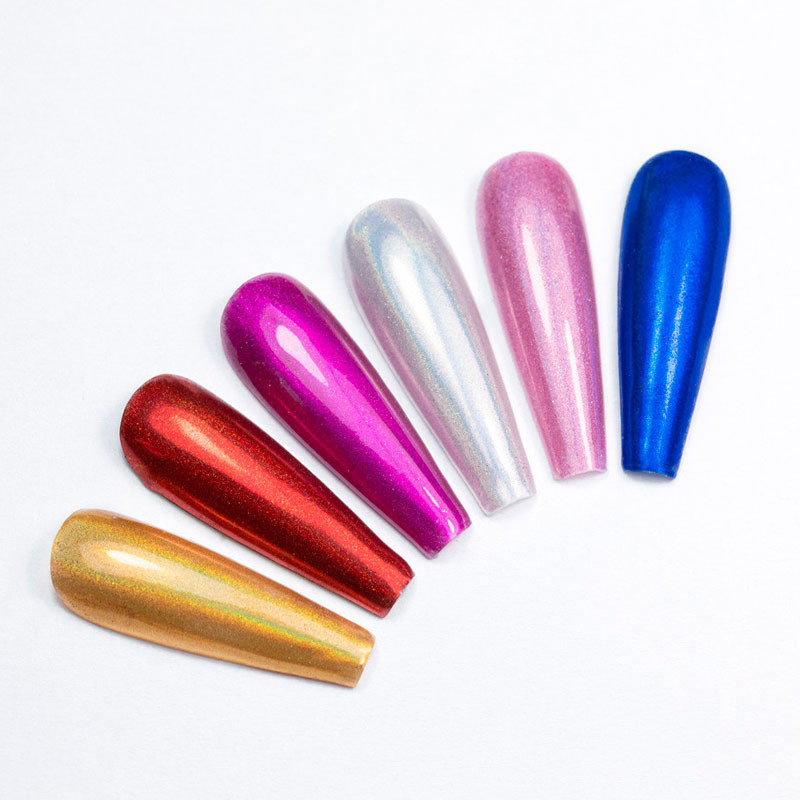 Nail powder, mirror effect, palette 6 colors, No. 2