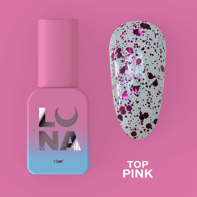 Top coat for gel polish – Lunamoon Top Pink – no-wipe – 13 ml