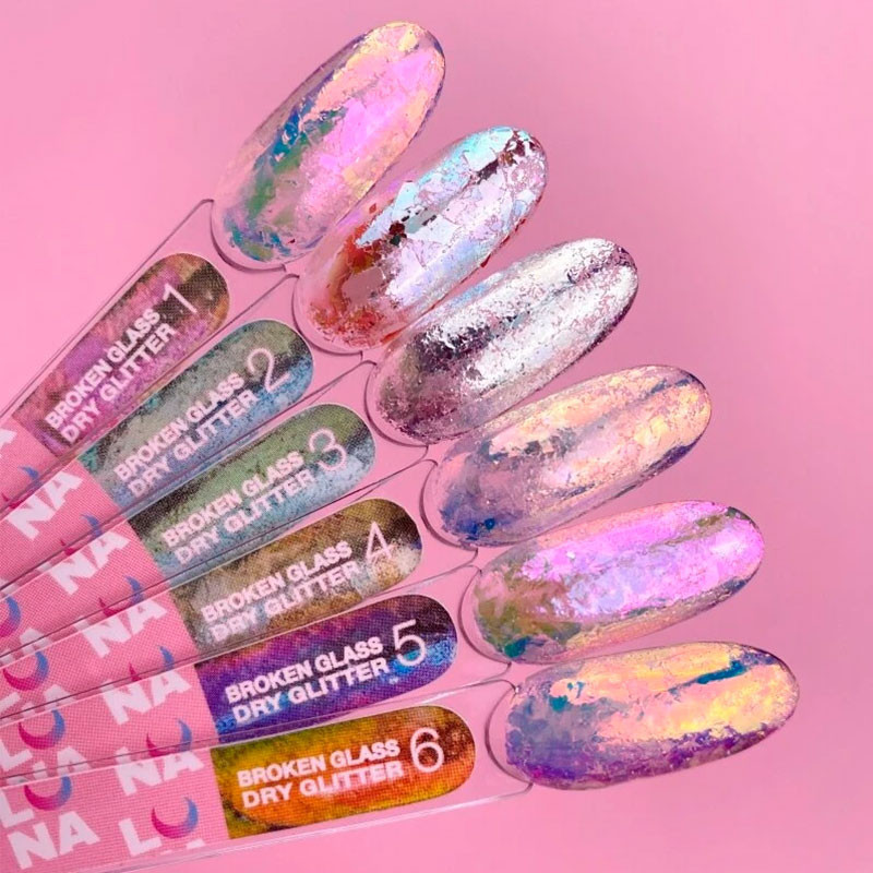 Set of Dry Nail Glitters Lunamoon Broken Glass - 6 pcs