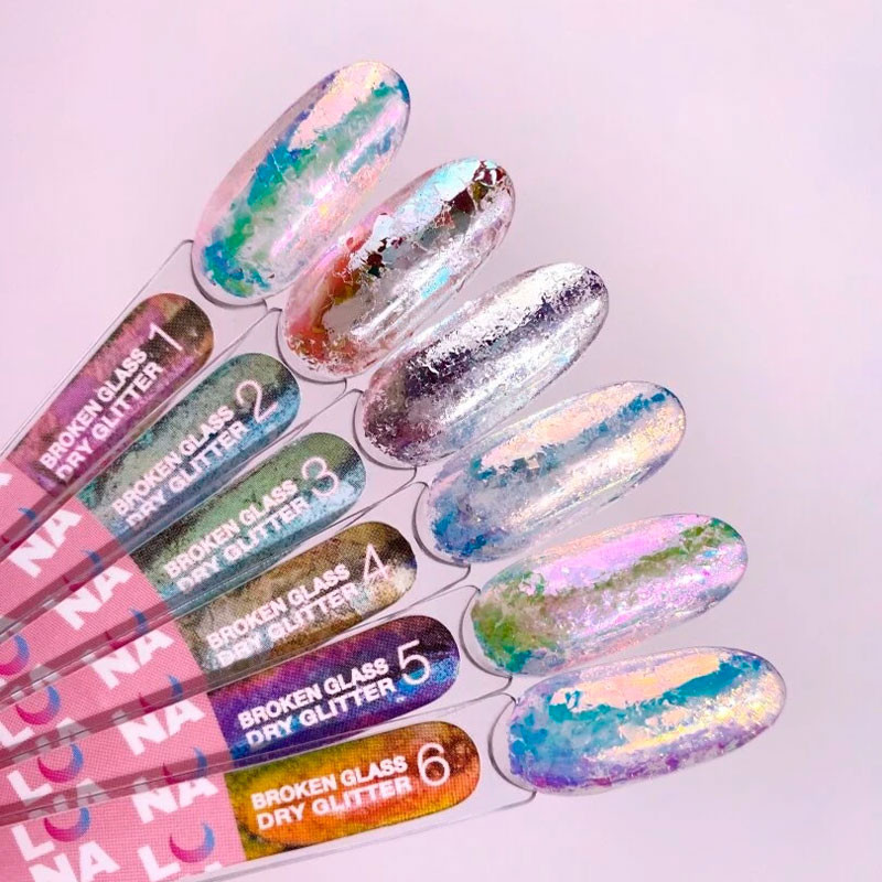 Set of Dry Nail Glitters Lunamoon Broken Glass - 6 pcs